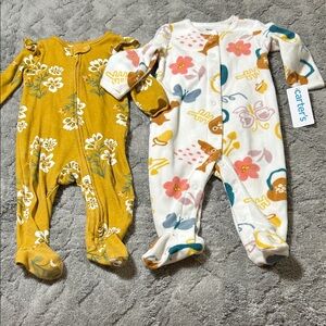 Carter's Yellow and Multicolor Floral Animal Print Footies Sleepers